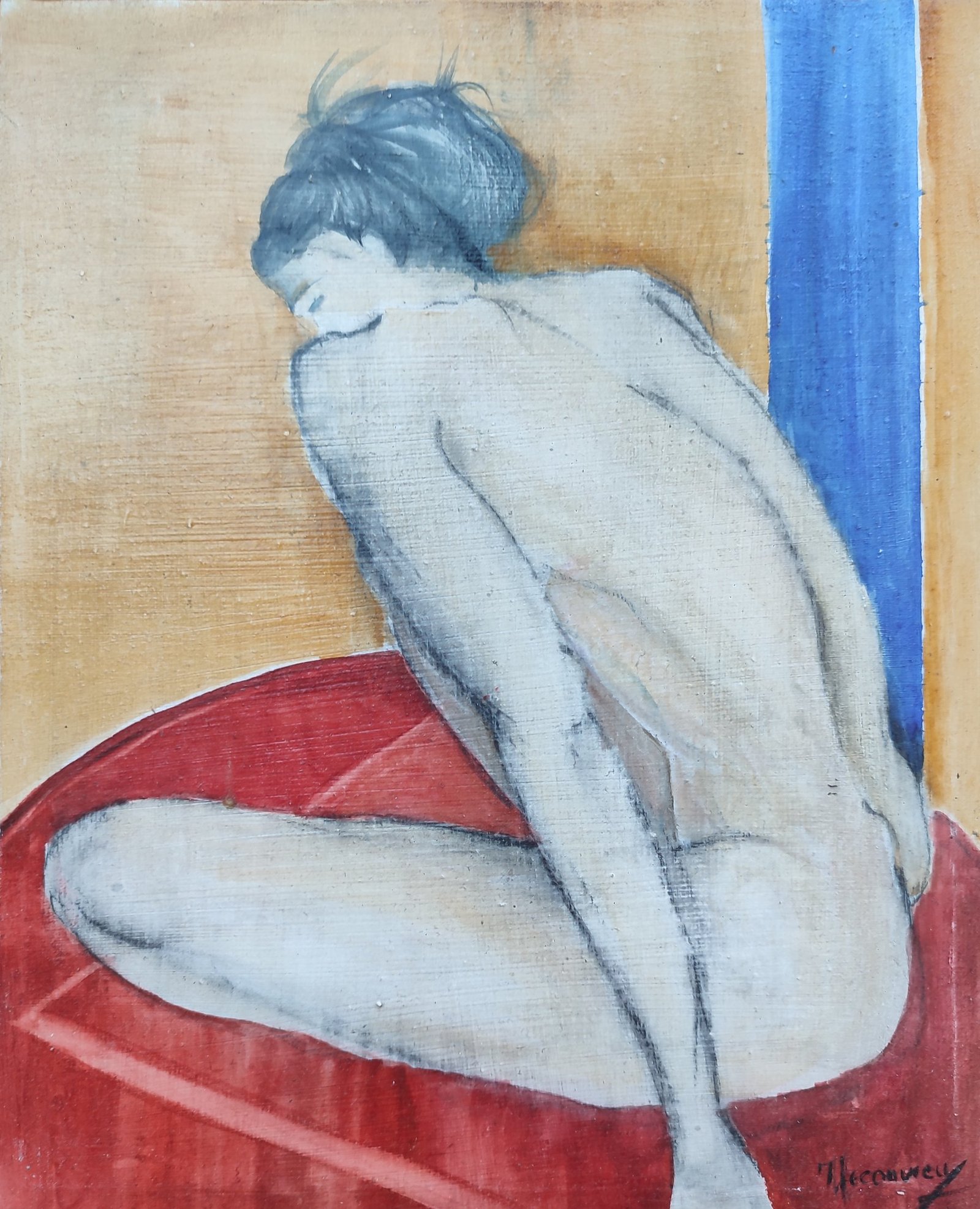 Homme au Coussin Rouge